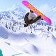 An image from FoamPunch's Shredders depicting a snowboarding flipping over a sign while performing an Indy grab.